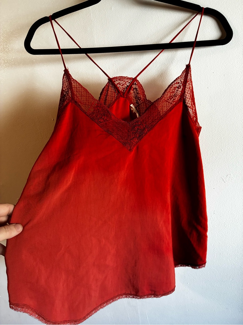 Lovestitch Red Lace-Trim Satin Cami